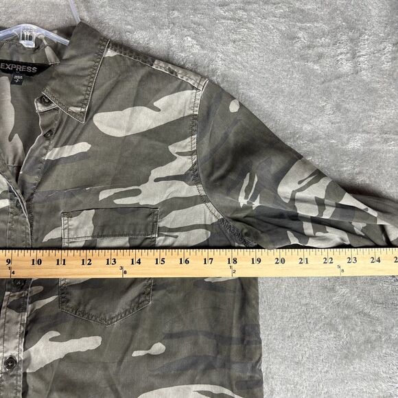 Express Women Small Camouflage Green Boyfriend Fit Long Sleeve Button Top‎ - Picture 4 of 6